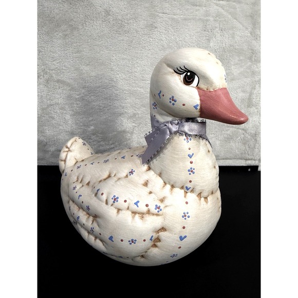 Other - Vtg Ribbon Duck Lg 1982 Kimple Ceramic Garndmacore Cottagecore Quilted Folk Art
